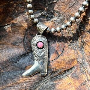925 Sterling Silver Cowboy Boot Pendant w/ Pink Queen Conch | Southwestern